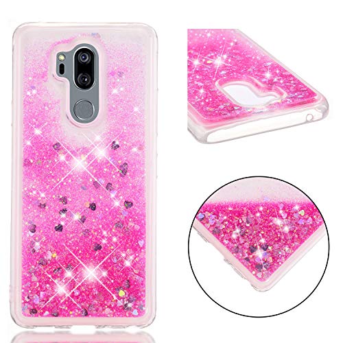 WindTeco Funda LG G7 ThinQ Brillante, Liquido Glitter Carcasa Transparente Silicona Protectora Case Brillo Quicksand Shock-Absorción Anti-arañazos Cover para LG G7 ThinQ, Rosa