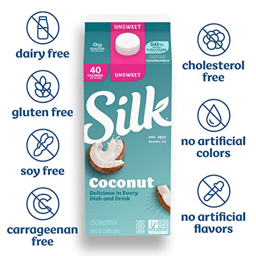Silk Coconut Milk, Unsweet, Dairy Free, Gluten Free, Delicious Vegan Milk With 50% More Calcium Than Dairy Milk, 64 Fl Oz Half Gallon #TOP4