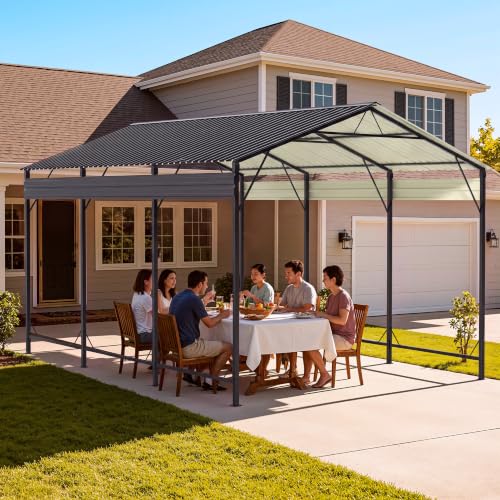 Image of Greesum 10x15FT Heavy Duty Metal Carport with Side Support Rods