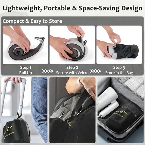 Image of Travel Neck Pillow for Airplane, Memory Foam 360 Wrap Around Neck Support for Sleeping on Long Flights, Washable Cover with Adjustable Fit, Eye Mask & Earplugs, for Car & Office (Light Grey)