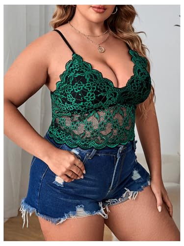 Image of SOLY HUX Women's Plus Size Sexy Floral Lace Scalloped Trim Wireless Bra Adjustable Strap V Neck Everyday Bralette