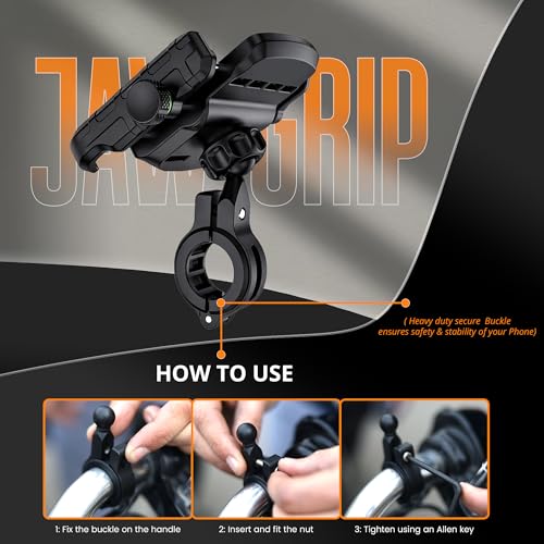 Image of GRAND PITSTOP Bike Mobile Holder | (Red - Jaw Grip, 360 Rotation) | Strong Aluminium Clamp for Motorcycle, Scooter | Secure Phone Mount | Ideal for Navigation & Riding