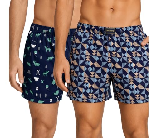 Image of Men's Ultralight Cotton Printed Boxer Shorts | Regular Fit | Soft Cotton Fabric with Microfibre Waistband for All-Day Comfort (Blue-Navy Blue-2XL)
