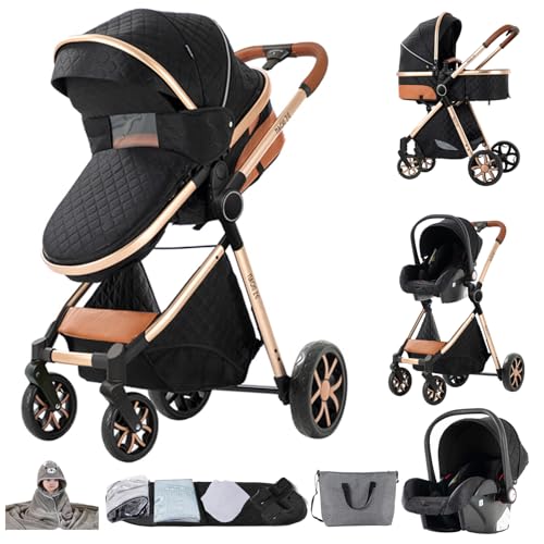 MoLi Poussette 3 en 1, Pousette Bebe avec Mode Double Poussée Réversible, Pousette Citadine Nacelle Grande, Poussette Combinée Cadre en Alliage d'aluminium...