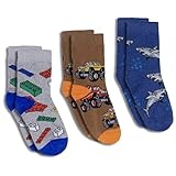 Building Blocks, Monster Trucks and Sharks Kids Socks, 3-Pack, 4-7 Years