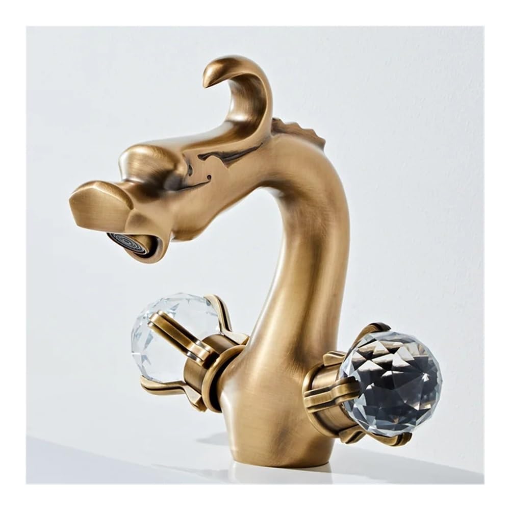 Household Brass Basin washbasin Cold and Hot Crystal Double Handle Faucet GLY99(Brass,Short)