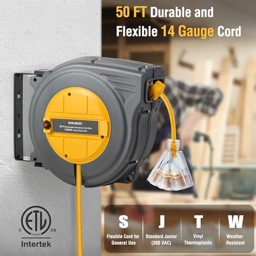 Suraielec CR504A 50 Ft Retractable Extension Cord Reel thumb #1