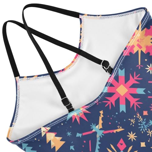 KLL Merry Christmas Multicolored Snowflakes Girls' 1 Piecing Swim Suit Summer Swimming Suits Adjustable Shoulder Strap4