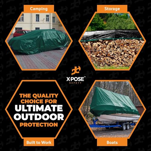 Image of Heavy Duty Poly Tarp - 9' x 12' Bulk (10-Pack) - 10 Mil Thick Waterproof, UV Blocking Protective Cover - Reversible Green and Black - Laminated Coating - Grommets - by Xpose Safety