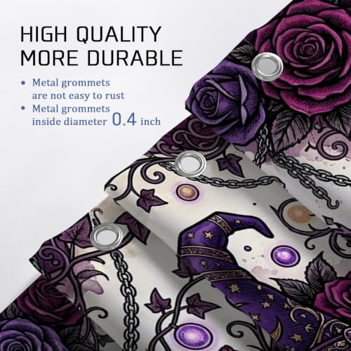 Rideau de douche tête de mort polyester violet imprimé roses 183cm - 6