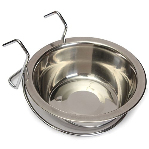 Yosoo Wasser-Schüssel mit Edelstahl-Haken zum Füttern von Haustieren, Hase, Vogel, Katze, Hund, Welpe, für Lebensmittel, geeignet für Hundekäfig, mit Klemmhalterung