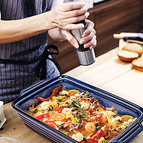 Unicasa Casserole Baking Dish With Lid - Ceramic Blue Lasagna Pan 3.2 Quart, Large Covered Bakeware Set 9X13 For Cooking, Stoneware Bakers Microwave Oven Safe - Reactive Glaze Blue #TOP5