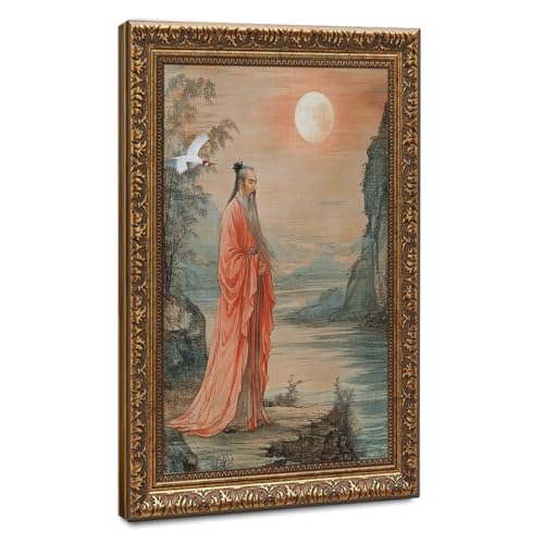 Poster Confucius au bord de la rivière en toile 40x61 cm