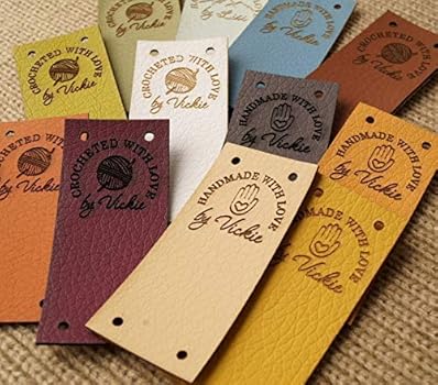 Custom clothing labels, labels for handmade items, vegan leather tags, personalized labels, knitting labels, leather tags for crochet, 25 pc