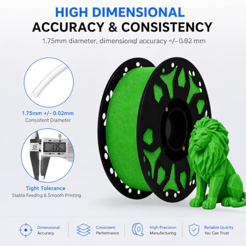 Image of FILAMONT PLA+ 3D Printer Filament 1.75mm, High Strength & Low Warp Printing Material, Dimensional Accuracy ±0.02mm, Vacuum Sealed with Desiccant, 1kg Spool (Green)