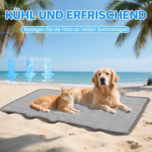 Yanlin 70x55cm Kühlmatte für Den Sommer, L, Grau, Kühlmatte für Hunde Selbst, Kühlkissen Hundematte, Hundekühlmatte für Hund & Katze Selbstkühlende Matte, rutschfeste, Waschbare, Atmungsaktiv