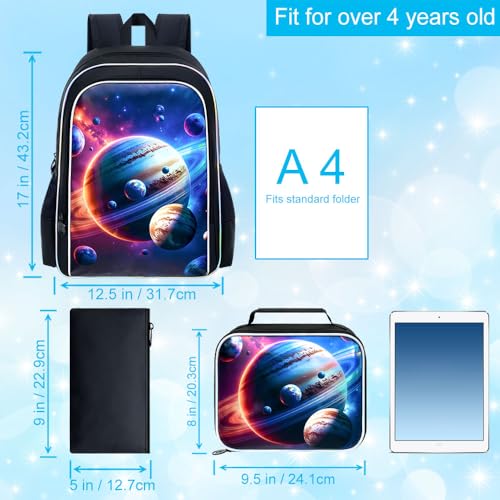 Image of AGSDON 3PCS Boys Backpack for Boys, 17 inch Kids Bookbag with Lunch Box, Earth Planet Backpack Water Resistant for Teen