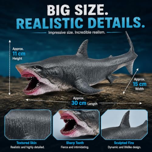 Image of Megalodon Toy Action Figure, Realistic Megalodon Shark Toys for Kids, 30 CM Megaladon Toy for Play and Display, Jurassic Rebirth Dino Toys for Boys & Girls (Megalodon)