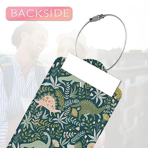 2 Pack Dinosaurs Luggage Tag for Suitcases,Tropical Leaves Luggage Tags PU Leather Bag Travel Suitcase ID Identifier Baggage Tags for Women Men Travel3