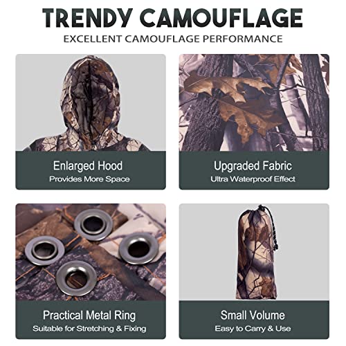 BALIGO 3-in-1 Mehrzweck Regenponcho Wasserdicht, Leicht & Schnell Trocknend, Poncho Herren & Damen, Camouflage Regenjacke, Tarnzelt, Tarnanzug, Regencape mit Kapuze für Wandern Camping Jagd