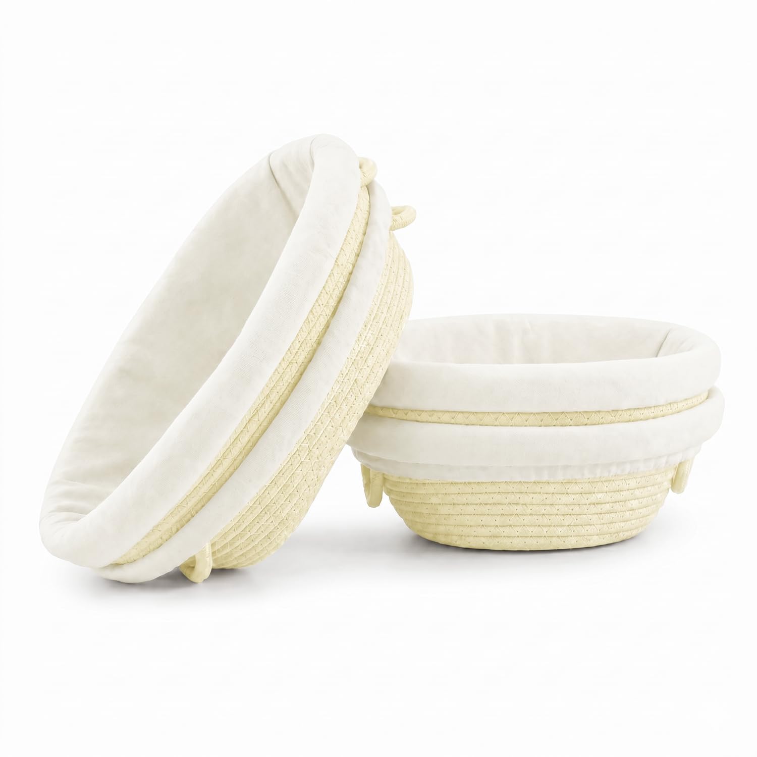 Banneton Gärkörbchen aus Baumwollseil, rund, oval, Sauerteigkörbe mit Einlagen und Abdeckungen, handwerkliches Brotbackzubehör für Teiggärten, 4 Stück