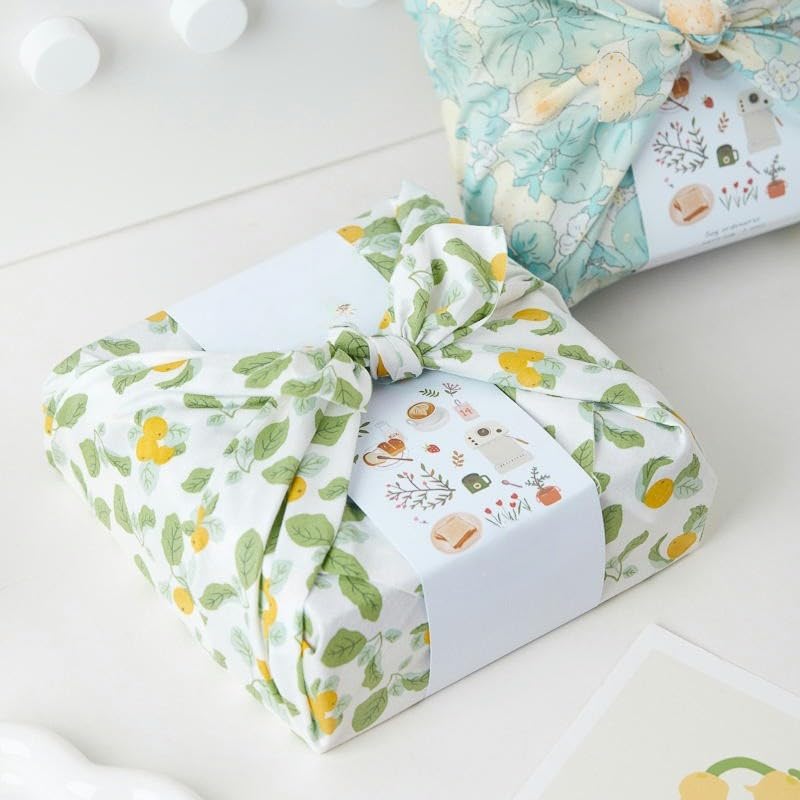 Wrapping Cloth Bag, 10 szt. 70 * 70 cm Kot Niebieski Kwiat Wielokrotnego Użytku Tkanina Do Pakowania(Yellow flower)