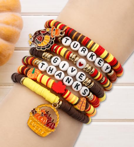 HSHFAMIIY 7 Pack Thanksgiving Bracelets, Heishi Bracelets for Women Teens - image 3