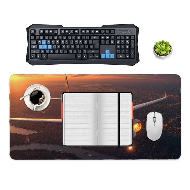 Tappetino Mouse XXL 120 x 60 cm Tappetino Scrivania Gaming Grande, Impermeabile Base in Gomma Antiscivolo, con Bordi Cuciti Mouse Pad, Scrivania Gaming Accessori Tappeto Mouse (aereo) I-285