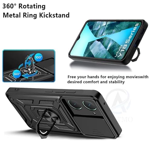 Image of AIBEX Back Cover for iQOO Z9 Lite /Vivo Y28S 5G / Vivo T3 Lite /Vivo Y18 / Vivo Y18e / Vivo Y18i / Vivo Y18t | D10 Tough Armor Case | Sliding Camera Shield | 360 Protection | Kickstand Holder
