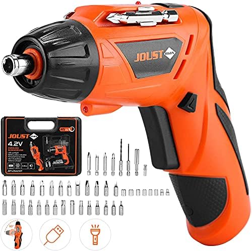 Holulo Cordless Screwdriver Kit, 44pcs Screw Bits Set USB Rechargeable 4.2V Power Screwdriver with LED Work Light, 90°/180° Rotation Handle Electric Drill Set Small Power Tool for Home
