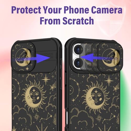 Image of Funermei for iPhone 16 Pro Max Case - Women Girls Cute Phone Cover Girly Pretty Aesthetic Stars Sun Moon Unique Design with Camera Cover Funda for Apple for iPhone 16 Pro Max