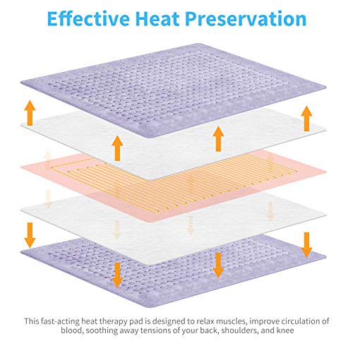King Size Heating Pad XXXL, 24" x 24" 2 Sides Ultra Soft Flannel Electric Heating Pad with Auto Shut Off, Extra Large for Cramp, Back Pain Relief, Foot Warmer Machine Washable, Dry/Moist, Purple