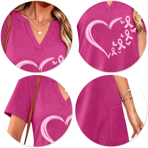 LAZYCHILD Breast Cancer Dresses for Women Pink Ribbon V Neck Outfits - image 5