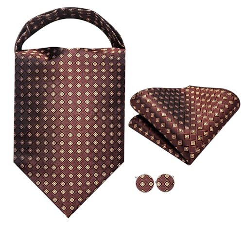Image of Dubulle Paisley Floral Ascot for Men Self Tie Mens Cravat and Pocket Square Cufflinks Wedding