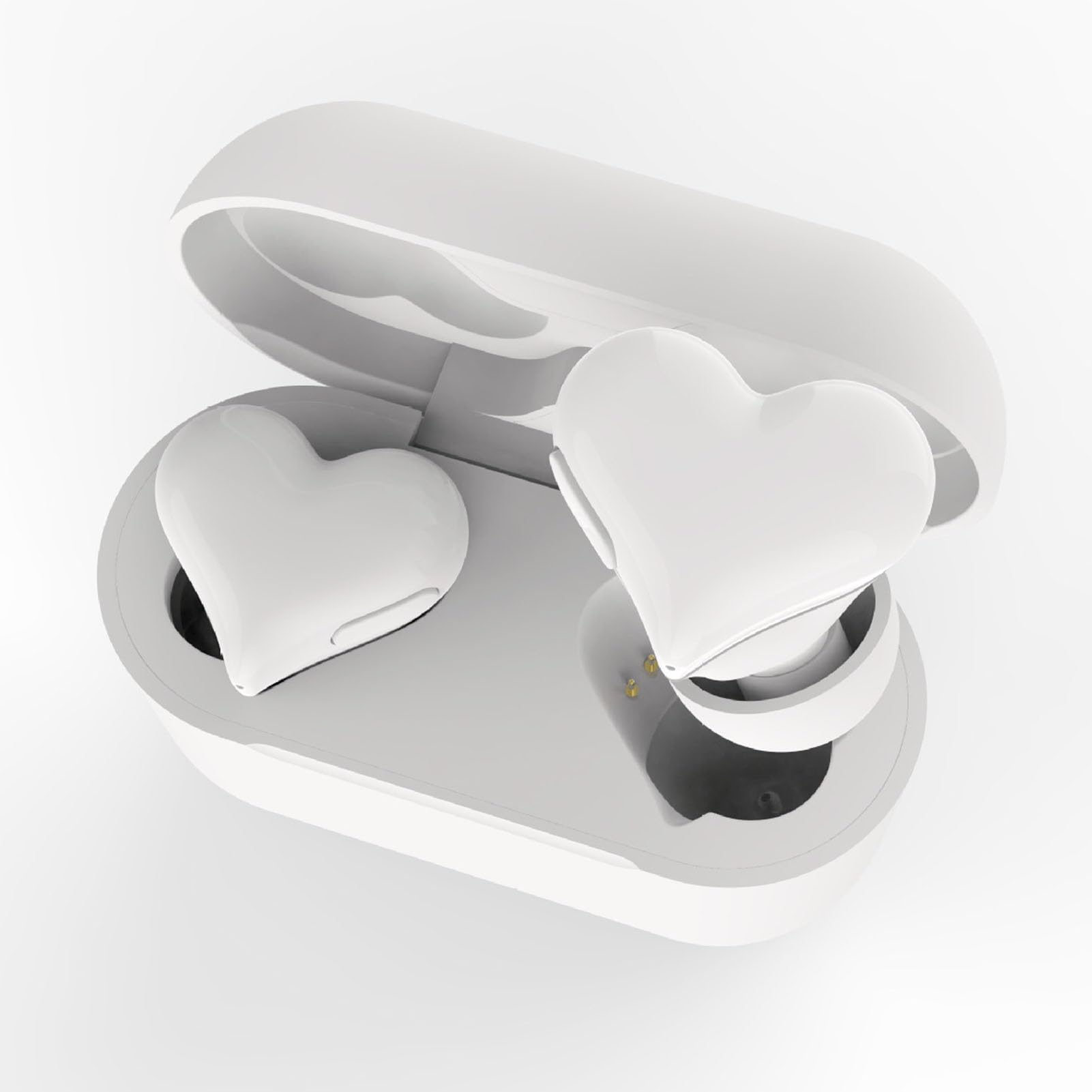 Wisoqu Heart Shaped Cordless Earbuds, Bluetooth 5.3 Headphones, HiFi Stereo Sound Ear Buds, Earphones with Charging Case, for Girls Women (White)