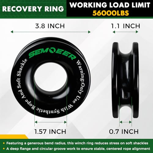 Image of Soft Shackle & Recovery Ring Kit, 1 /2'' x 22'' Soft Shackle Recovery 2 PCS | Max Breaking Strength 56,000 Lbs, with Black Snatch Recovery Ring for ATV UTV SUV Truck Off-Road Vehicle, Green