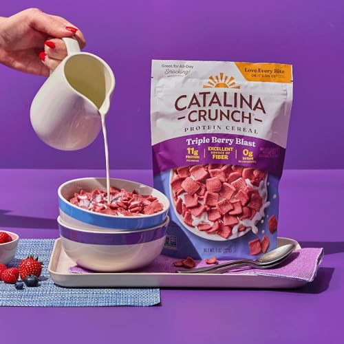Image of Catalina Crunch Protein Cereal - Sugar Free Breakfast Cereal with 11g of Protein - Gluten Free - Triple Berry Blast - 8 oz. Bag (Pack of 1), Packaging May Vary