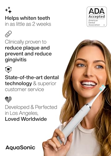 Image of AquaSonic VIBE series Ultra Whitening Electric Toothbrush - 8 DuPont Brush Heads & Travel Case Included - Sonic 40,000 VPM Motor & Wireless Charging - 4 Modes w Smart Timer - Optic White