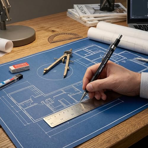 Image of Isomars Draftex 2B Mechanical Pencil Set - 0.5mm Black Pencils with Extra Leads & Erasers | Set of 2 Technical Drafting Pencils for Drawing, Sketching, Engineering, Architecture & Writing