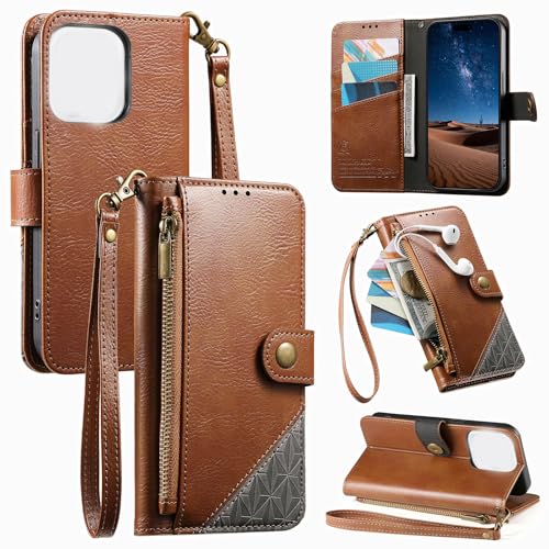 �Ή��@�� for Redmi 12C 4G / 11A 22120RN86C �Ή��@�� for Xiaomi Poco C55 4G �t���b�v���̃X�^���h�t���A�X�g���b�v�ƃ}�O�l�b�g���ߋ�t���̃W�b�p�[�E�H���b�g�P�[�X Brown