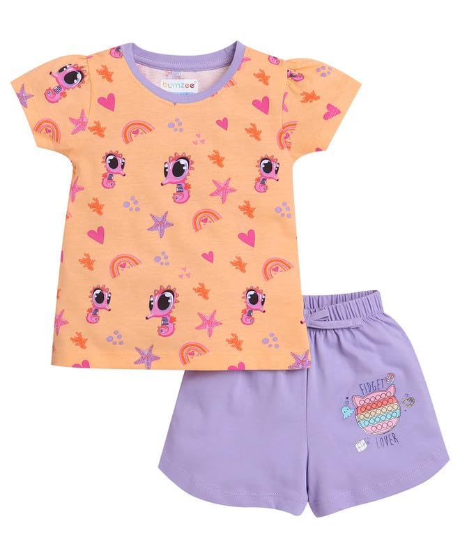 Image of BUMZEE Orange & Purple Girls Cap Sleeves Top & Short Set