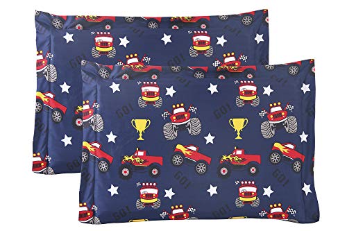 Home Resort Monster Truck, 4-Piece Reversible Comforter Set, With Decorative Pillow, Dark Blue, Featuring, All Season, Trophies, Bedding For Boys,Twin #TOP5