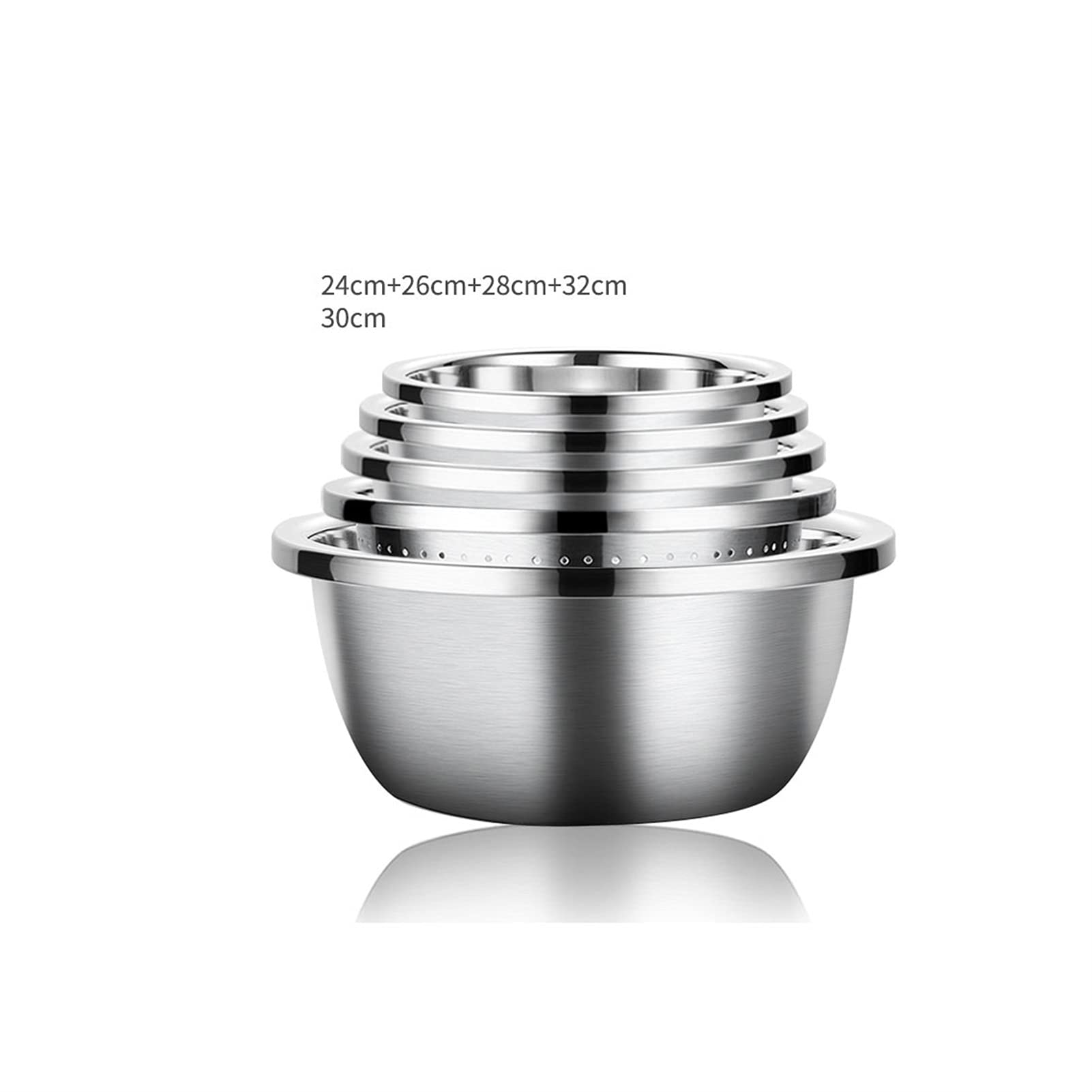 Juego de 5 tazones para mezclar de acero inoxidable 304, recipiente con fugas, juego de 5 piezas para ahorrar espacio, refrigerador y cocina, almacenamiento para cocinar alimentos, 20-32 cm (tamaño: