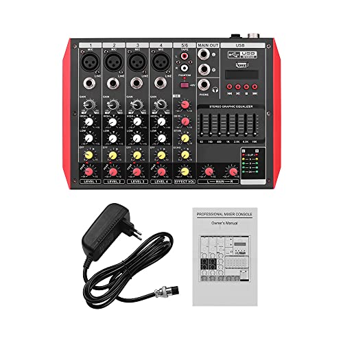 caigou Console de mixage portable D6 6 canaux EQ 7 bandes Alimentation fantôme 48 V intégrée Prise en charge de la connexion BT Lecteur MP3 USB pour l'enregistrement de musique Réseau DJ Diffusion en - Image 5