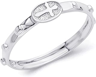 14k White Gold 2mm Religious Rosary/Rosario Eternity Band - Size 7