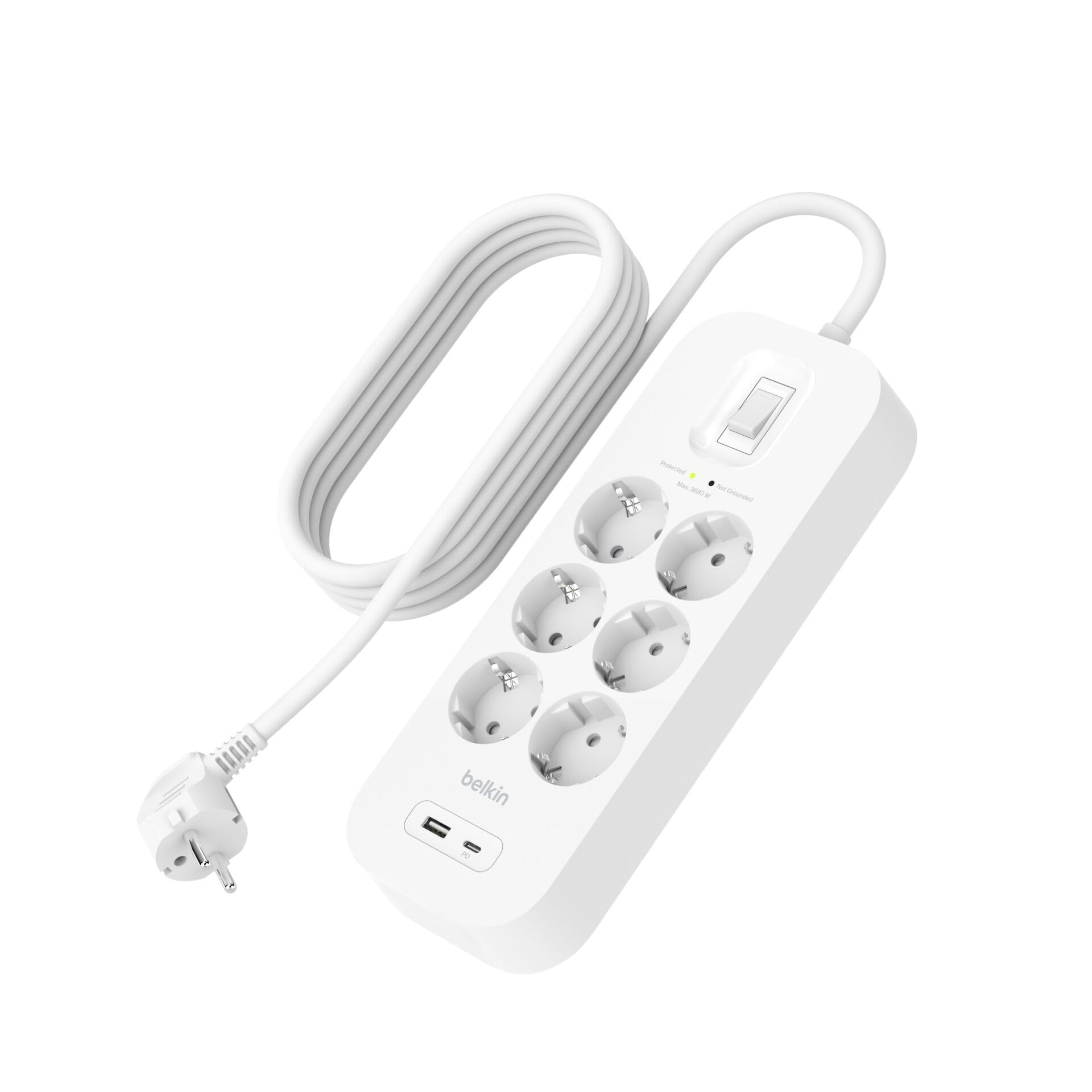 STECKDOSENLEISTE BERSP.SSCHUTZ - 6FACH 1XUSB-A+ 1XUSB-C 18W 2M