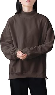 [Tiernyueth] トレーナー レディース プルオーバー 長袖 トップス クルーネック ハーフハイネック ロールネック グレース 無地 裏起毛 防寒 ゆったり カジュアル 大きいサイズ スリット リブ 痩せて見える オフィス 通勤 おしゃれ 春 秋 冬