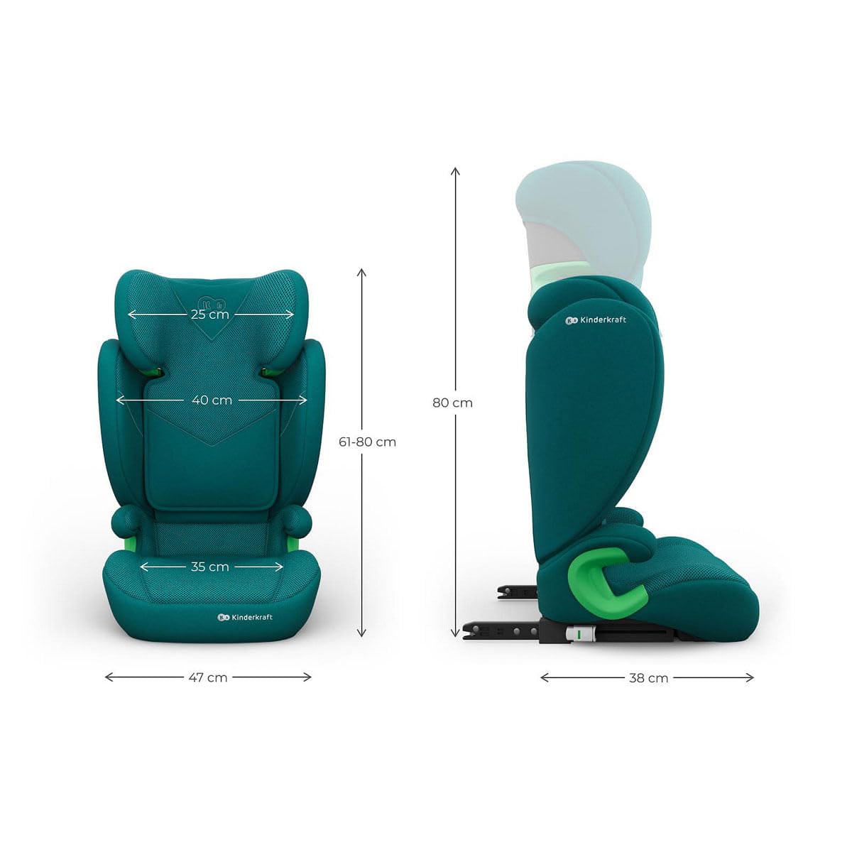 Kinderkraft Junior Fix 2 Plus Seggiolino Auto i-Size 100-150 cm | Gruppo 2/3, 100-150 cm, i-Size, Bambini 3-12 Anni