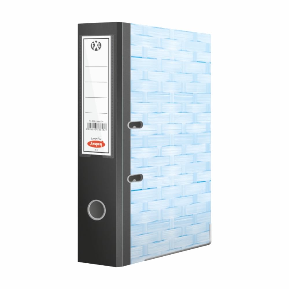 Anupam Excel Aktenordner N4-31 x 35 x 8 cm – gewebter bedruckter Einband – U-förmige Klemmbuchbox – Griffloch – Metallkantenschutz (blau, 2 Stück)