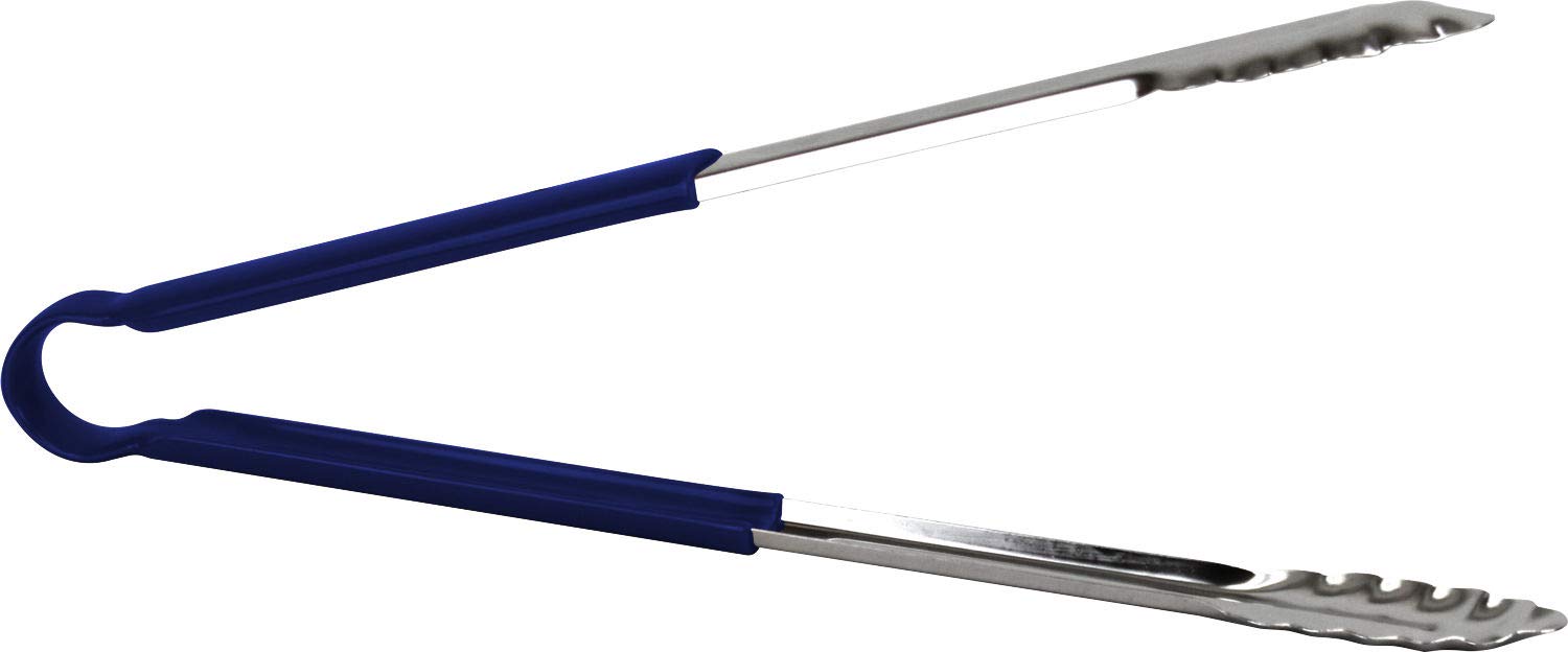 Professional Stainless Steel Food Tongs with Coloured Non Slip Handles (Blue, 12")